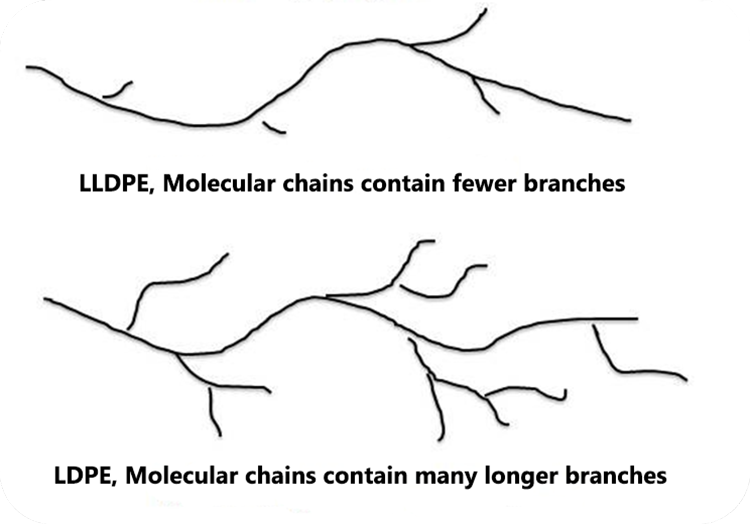 Molecular structure of LDPE and LLDPE